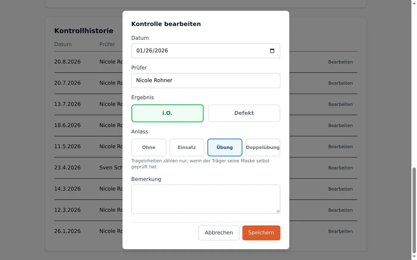 Kontrolle bearbeiten