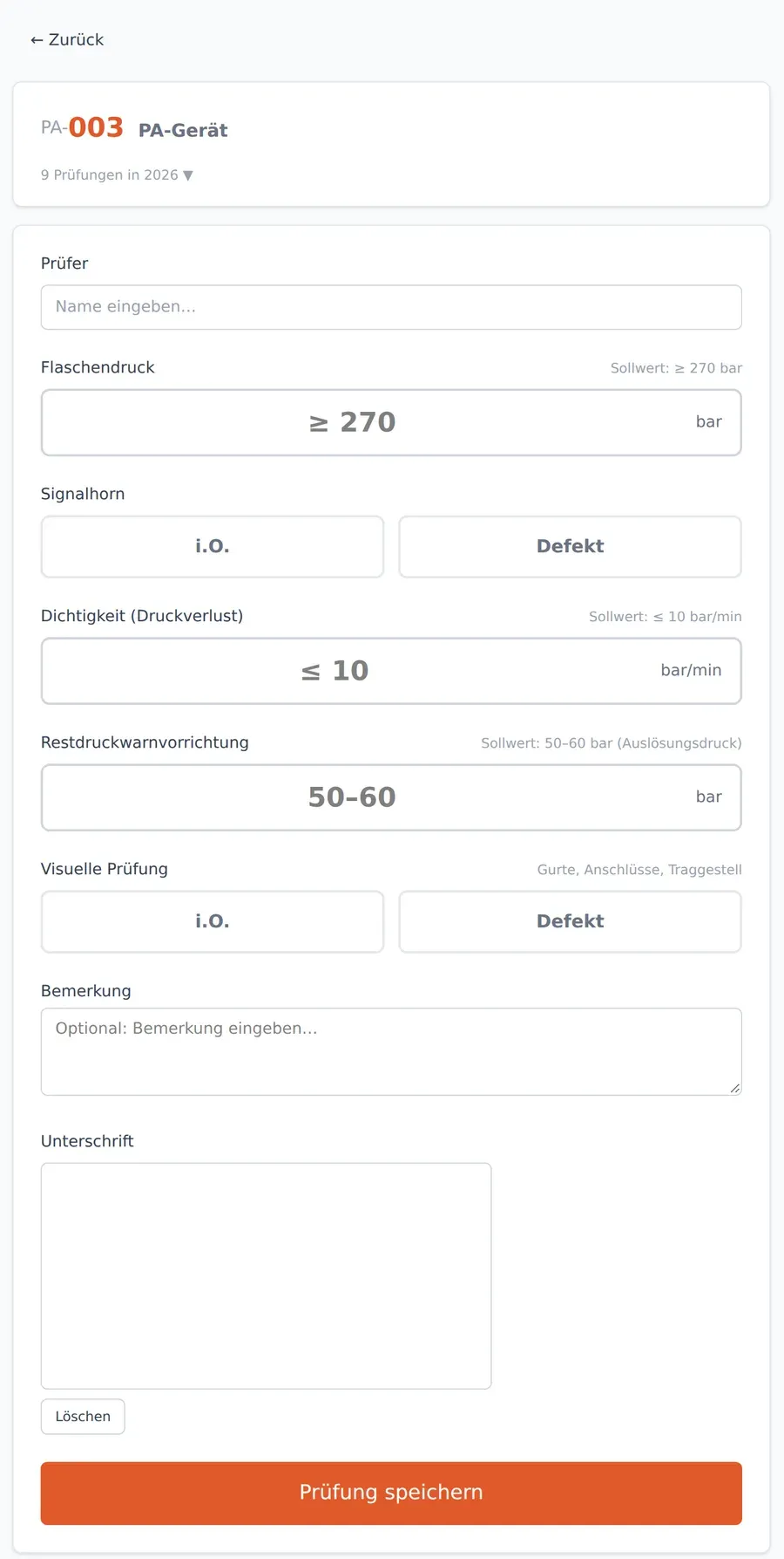 Formular Geräteprüfung