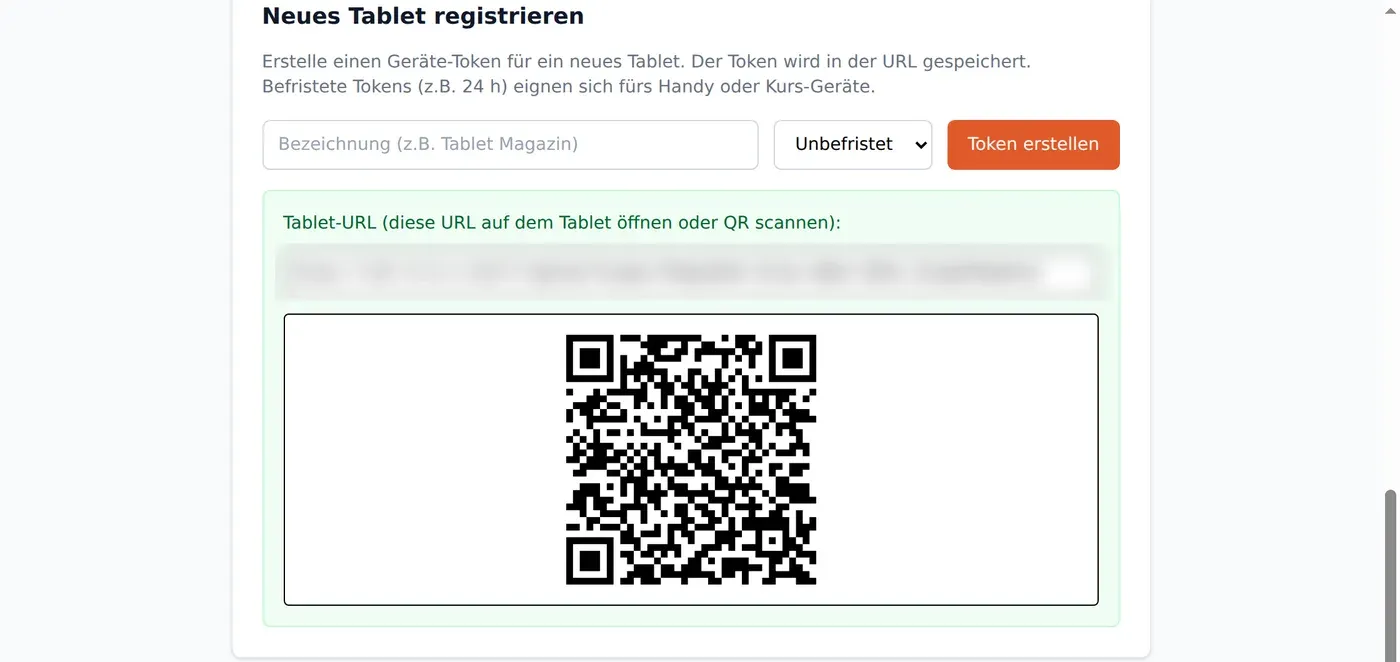 Neues Tablet registrieren mit QR-Code